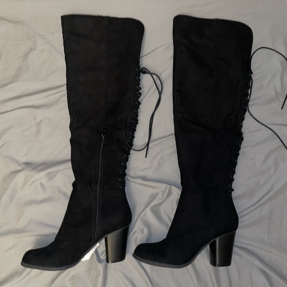 NWT Madden Girl suade over the knee high heel boots cute comfy night out lace up